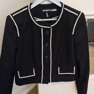 Karl Lagerfeld Black Jacket with White Trim Cropped Tweed